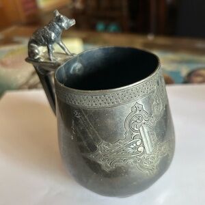 Vintage Silver Mug with Dog Handle